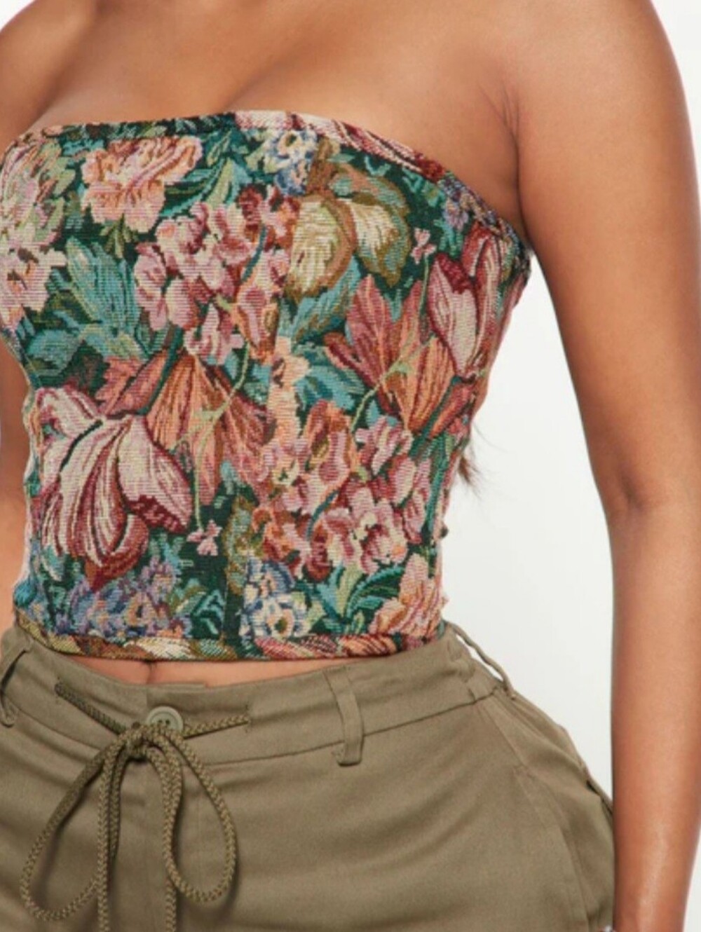 Jacquard Strapless Corset Top - Lace-Up Back